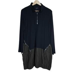 Sun Kim Tunic Dress Large Black Zip Front Oversized Pocket Utility Streetwear